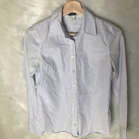 J. Crew Pin Stripe Career Blue and White Blouse - Picture 2 of 5